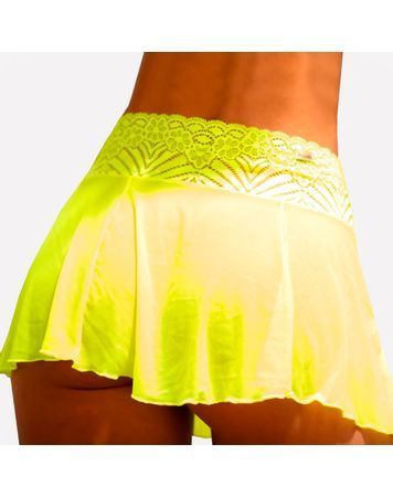 Saia Neon em Tule Transparente e Renda