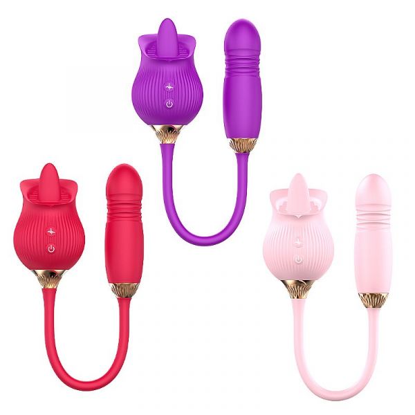Vibrador Duplo Estímulo com Vai e Vem - Formato de Rosa - Tongue 2