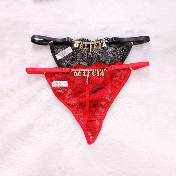 Calcinha com Frases Prontas Renda Regulavel Plus Size