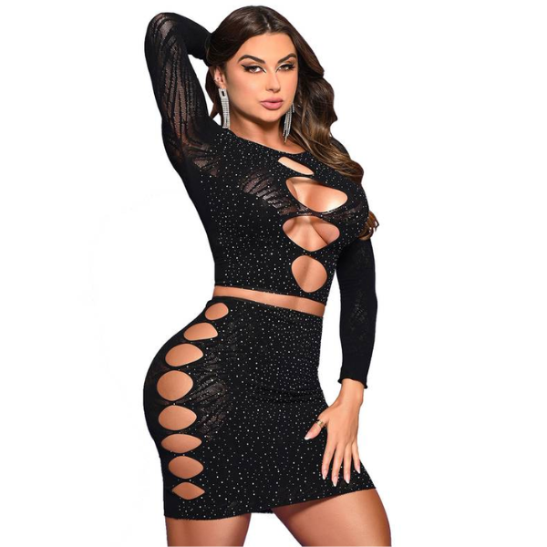 Conjunto de Top e Saia com Strass