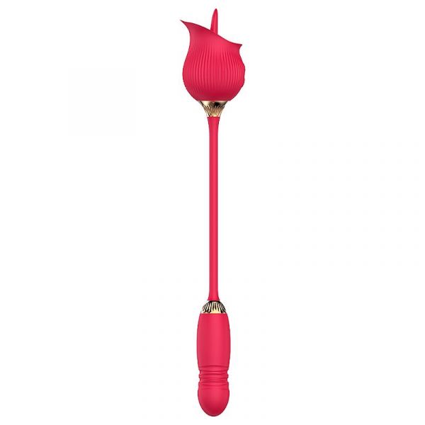 Vibrador Duplo Estímulo com Vai e Vem - Formato de Rosa - Tongue 2