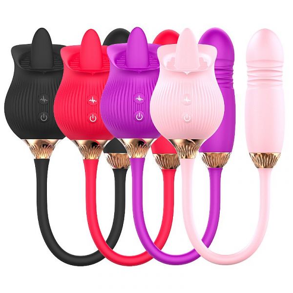Vibrador Duplo Estímulo com Vai e Vem - Formato de Rosa - Tongue 2