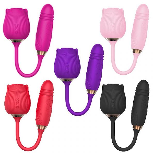 Vibrador Duplo Estimulo com Vai e Vem - Formato de Rosa-Greebaby
