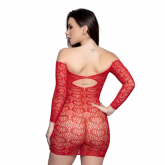 *Mini Vestido Bodystocking Manga Loga Vermelho