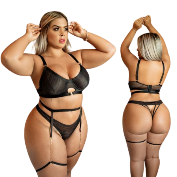 Conjunto com Cinta Liga sem Bojo Plus Size