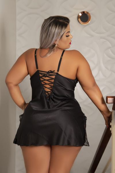 Camisola Cetim Detalhe em Fita Plus Size