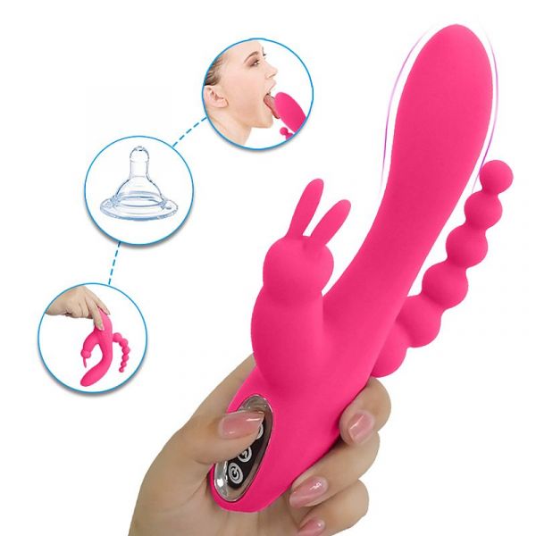 Vibrador Tripla Penetração Estímulos - Oley