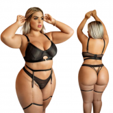 Conjunto com Cinta Liga sem Bojo Plus Size