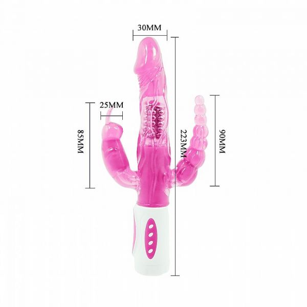 Vibrador Tripla Penetração Estímulo Rotativo