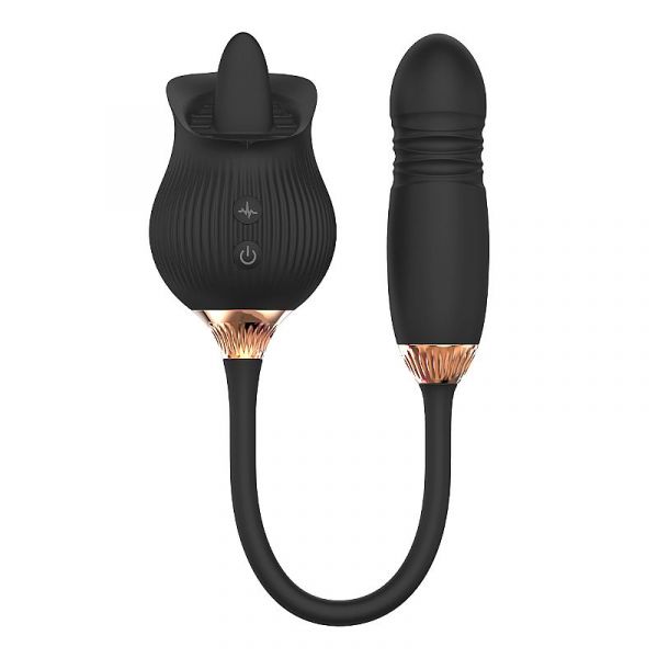 Vibrador Duplo Estímulo com Vai e Vem - Formato de Rosa - Tongue 2
