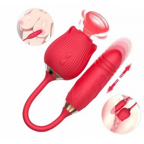 Vibrador Duplo Estimulo com Vai e Vem - Formato de Rosa-Greebaby