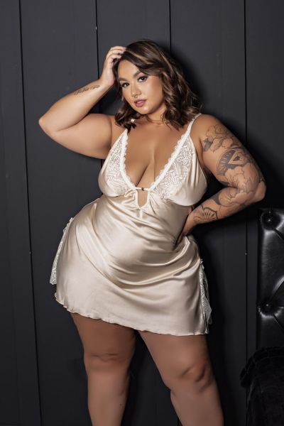 Camisola Cetim Detalhe em Fita Plus Size
