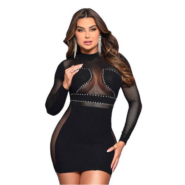 *Vestido com Mangas Longas e detalhes em Strass