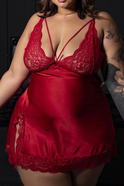 Camisola Cetim e Renda com Strappy Plus Size