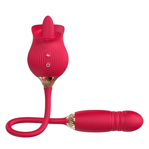 Vibrador Duplo Estímulo com Vai e Vem - Formato de Rosa - Tongue 2
