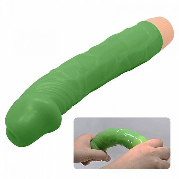 *Prótese 22 x 4,5 cm Realístico com Vibro em Silicone - Verde - Baile