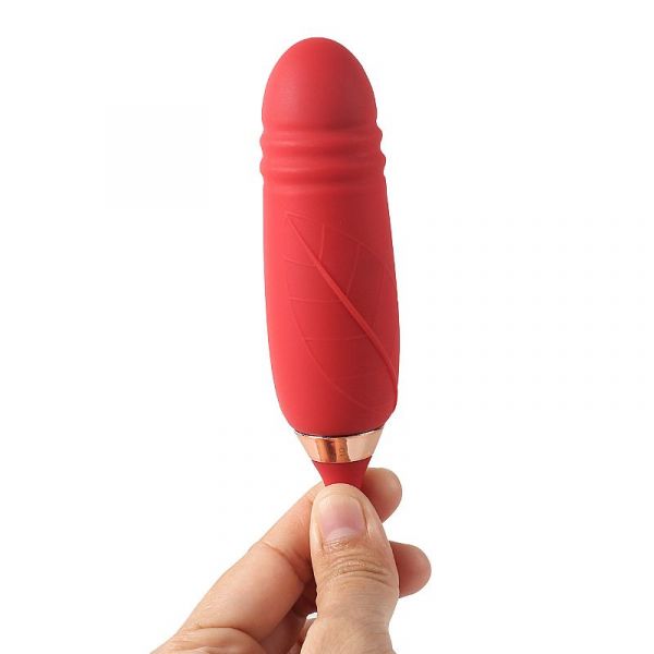 Vibrador Duplo Estímulo com Vai e vem - Formato de Rosa - Flowery Plus