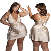 Camisola Cetim Detalhe em Fita Plus Size