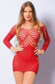 Mini Vestido BodyStocking com Manga - Red