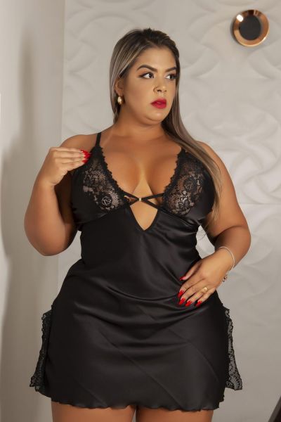 Camisola Cetim Detalhe em Fita Plus Size