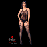 Macacão Bodystocking Liso com Recortes