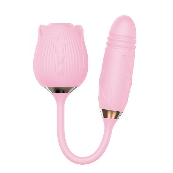 Vibrador Duplo Estimulo com Vai e Vem - Formato de Rosa-Greebaby