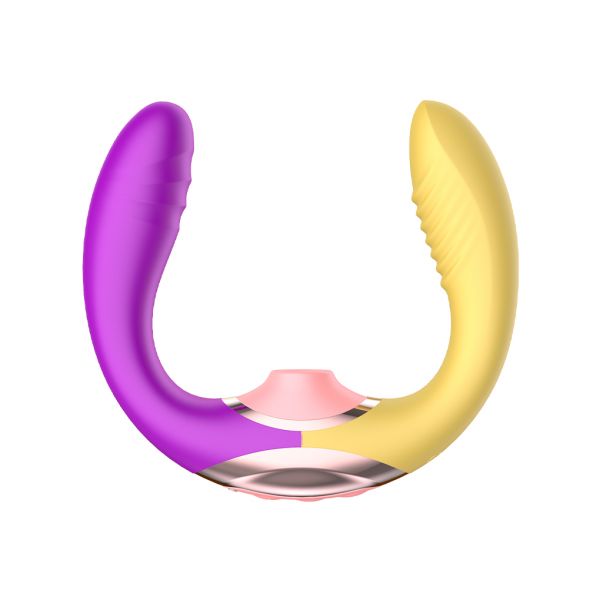 Vibrador Dupla Penetração com Sugador e Movimento de Vai e Vem