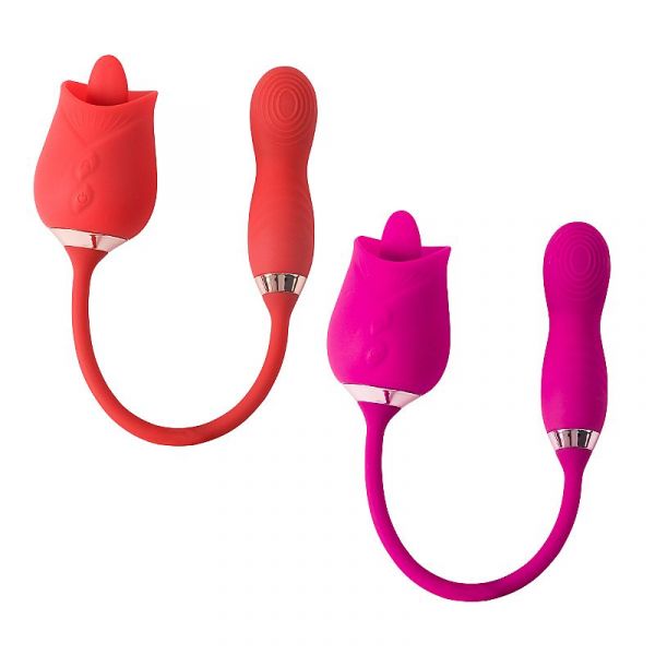 Vibrador Duplo Estímulo com Dedilhar - Formato de Rosa - Flowery