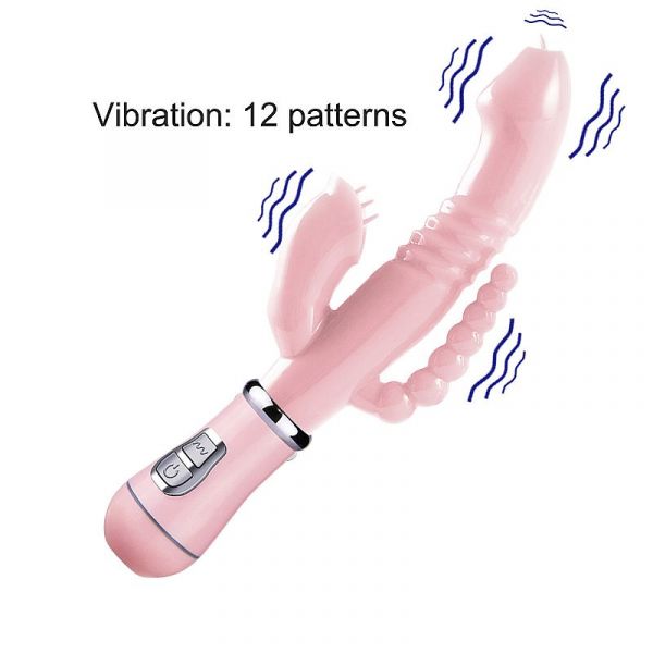 Vibrador Tripla Penetração Ponto G Clitóris Anal- 3 em 1