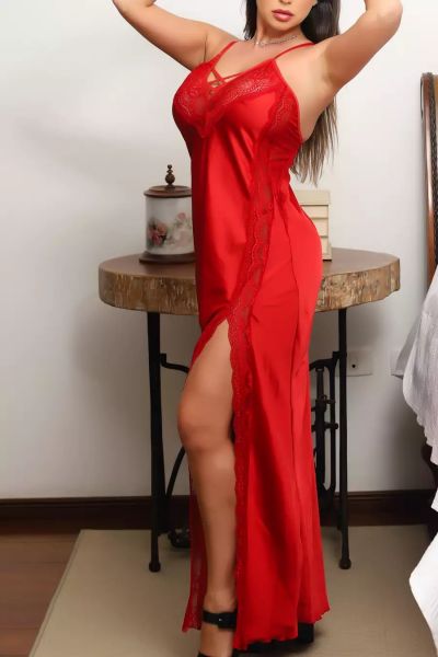 *Camisola Longa Cetim e Renda Strappy